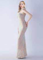 NZ Bridal Apricot Multi Feather One Shoulder Maxi Sequin Prom Dress 31359 Ruby d