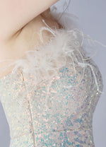 NZ Bridal Apricot Multi Feather One Shoulder Maxi Sequin Prom Dress 31359 Ruby detail1