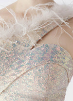 NZ Bridal Apricot Multi Feather One Shoulder Maxi Sequin Prom Dress 31359 Ruby detail2