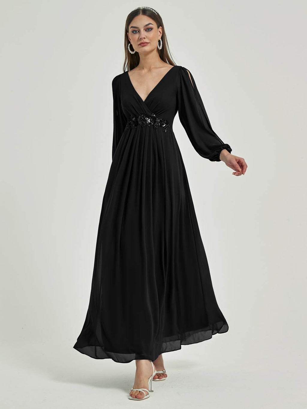 NZ Bridal Black Long Sleeves V Neck Chiffon bridesmaid dresses 00461ep Liv a