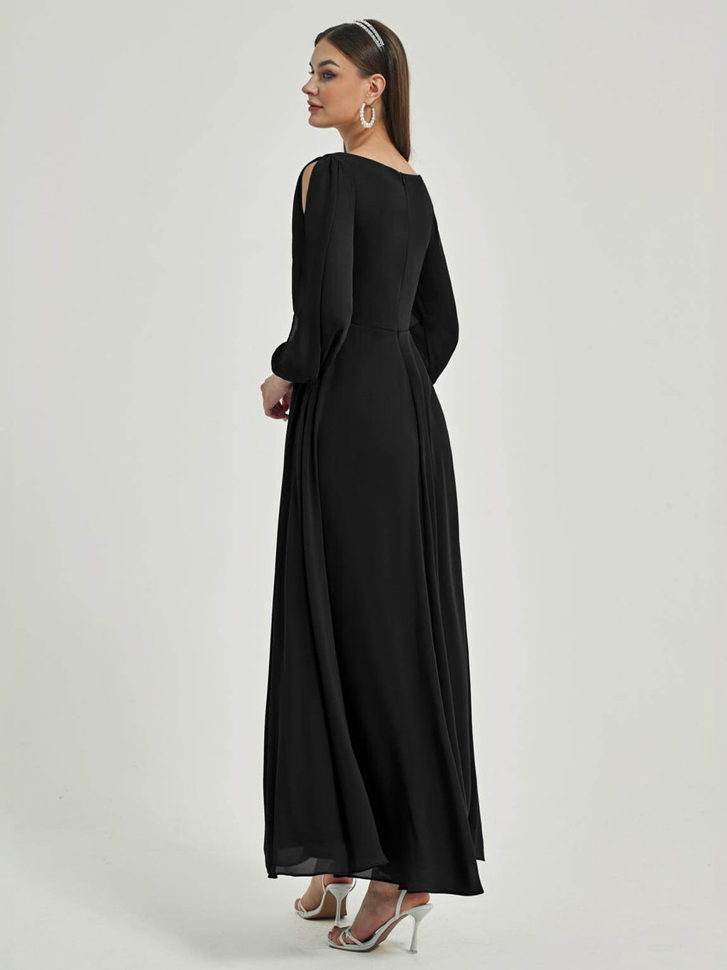 NZ Bridal Black Long Sleeves V Neck Chiffon bridesmaid dresses 00461ep Liv a