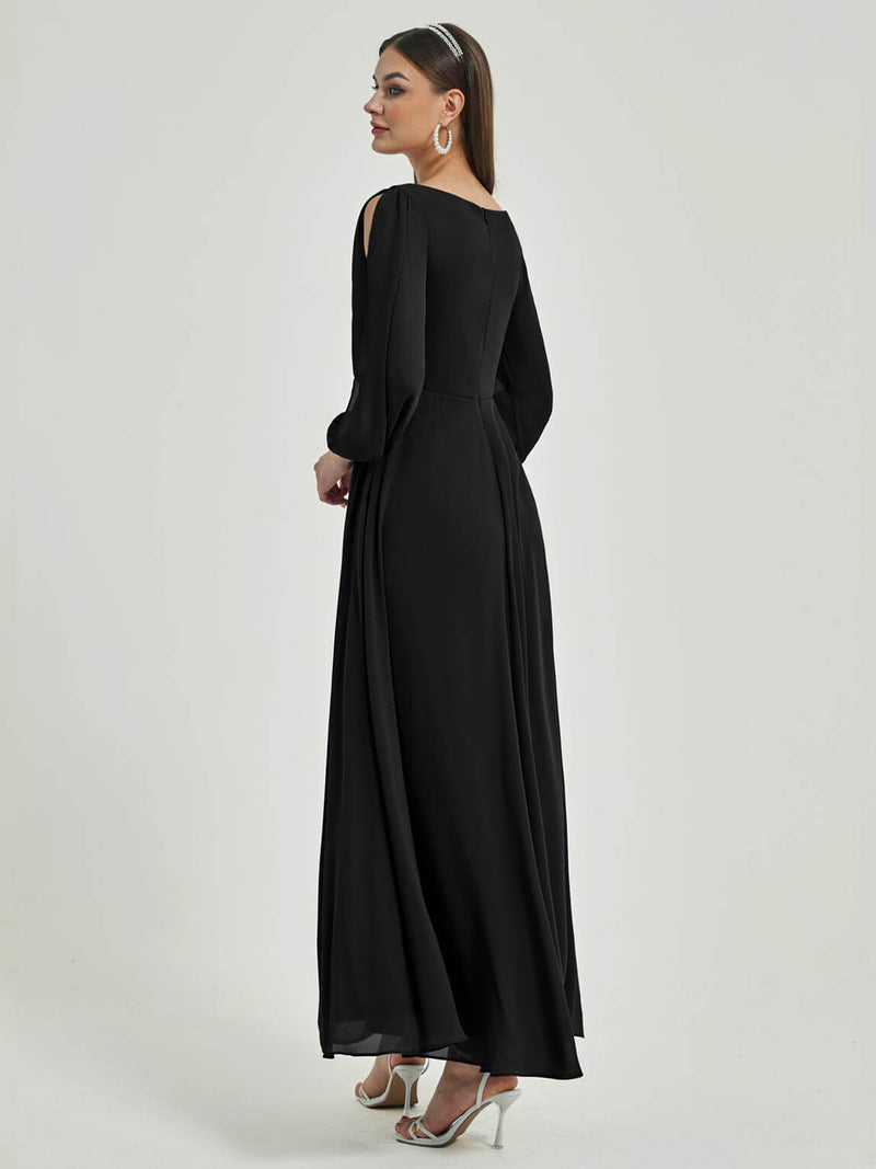 NZ Bridal Black Long Sleeves V Neck Chiffon bridesmaid dresses 00461ep Liv b