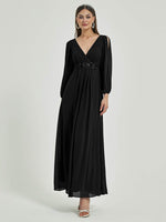 NZ Bridal Black Long Sleeves V Neck Chiffon bridesmaid dresses 00461ep Liv c