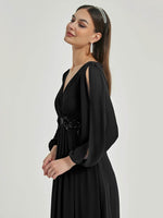 NZ Bridal Black Long Sleeves V Neck Chiffon bridesmaid dresses 00461ep Liv d