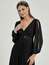 NZ Bridal Black Long Sleeves V Neck Chiffon bridesmaid dresses 00461ep Liv detail1
