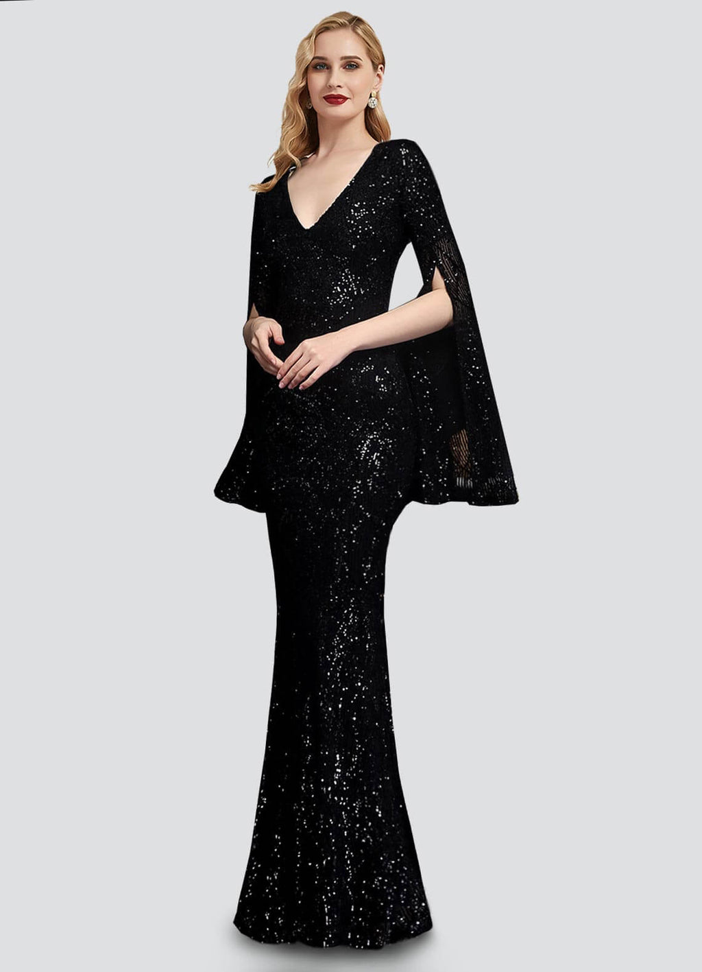 NZ Bridal Black Long Slit Sleeves Sequin Tulle Prom Dress 18576 Alora a
