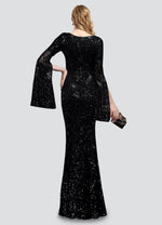 NZ Bridal Black Long Slit Sleeves Sequin Tulle Prom Dress 18576 Alora b