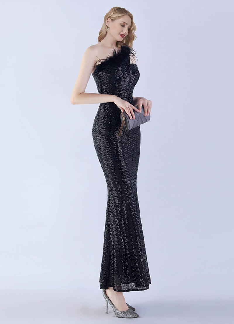NZ Bridal Black One Shoulder Sequin Mermaid Prom Dress 31359 Ruby c