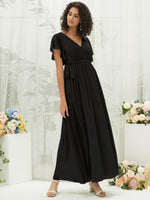 NZ Bridal Black Pleated V Neck Chiffon Floor Length bridesmaid dresses 0164aEE Mila c