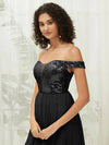 NZ Bridal Black Sequin Chiffon Off Shoulder Maxi Prom Dress 00277ee Esther d