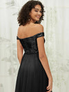 NZ Bridal Black Sequin Chiffon Off Shoulder Maxi Prom Dress 00277ee Esther detail1