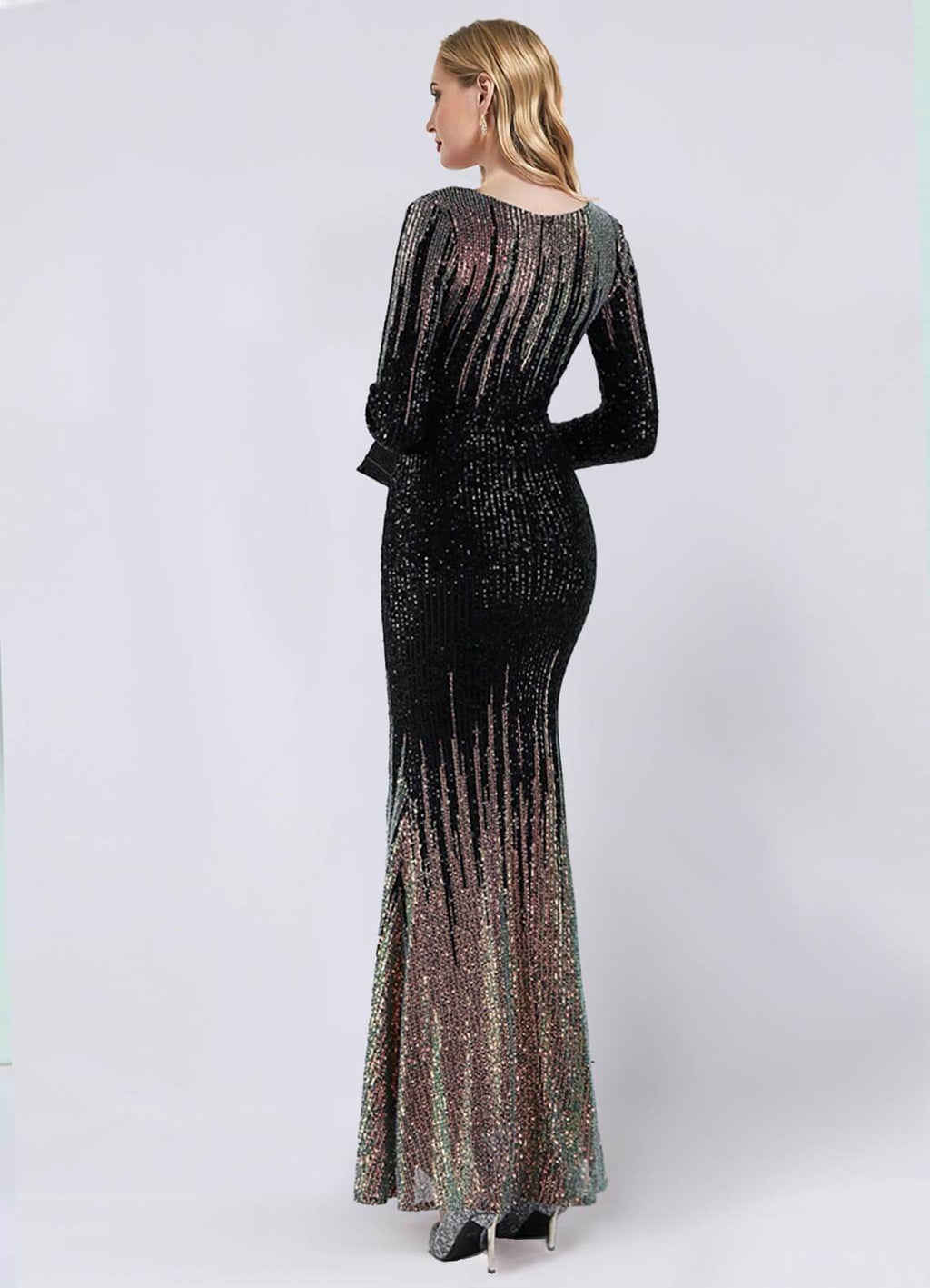 NZ Bridal Black Sequin Long Sleeve Mermaid Prom Dress 19037 Harper a