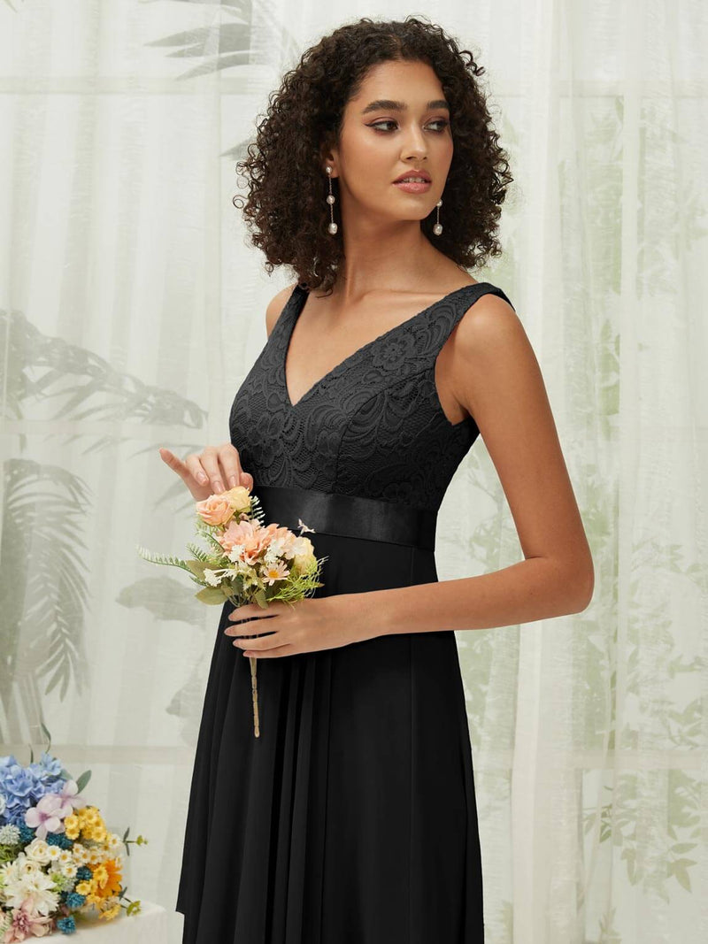 NZ Bridal Black Sleeveless Chiffon Midi Length bridesmaid dresses 00207ep Evie d