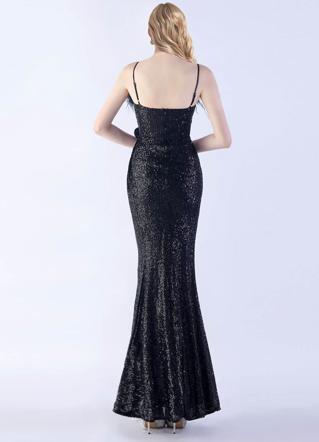 NZ Bridal Black Spaghetti Straps Sequin Maxi Prom Dress 31365 Sadie a