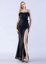 NZ Bridal Black Spaghetti Straps Sequin Maxi Prom Dress 31365 Sadie c