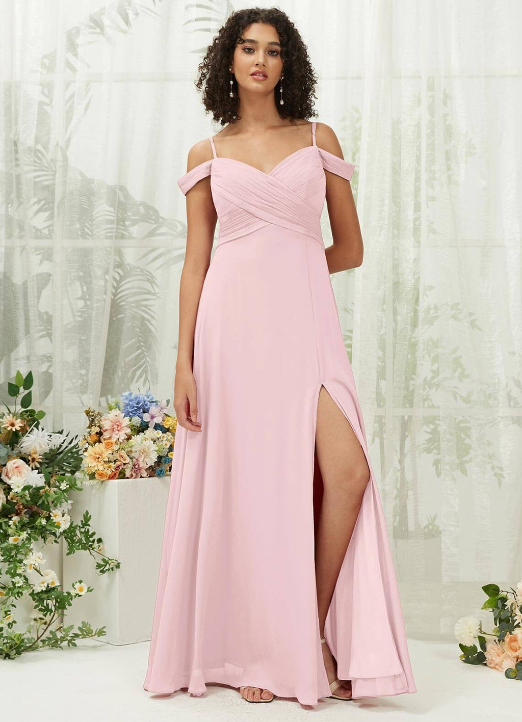 NZ Bridal Blush Convertible Chiffon Maxi Slit Bridesmaid Dress TC30219 Celia a