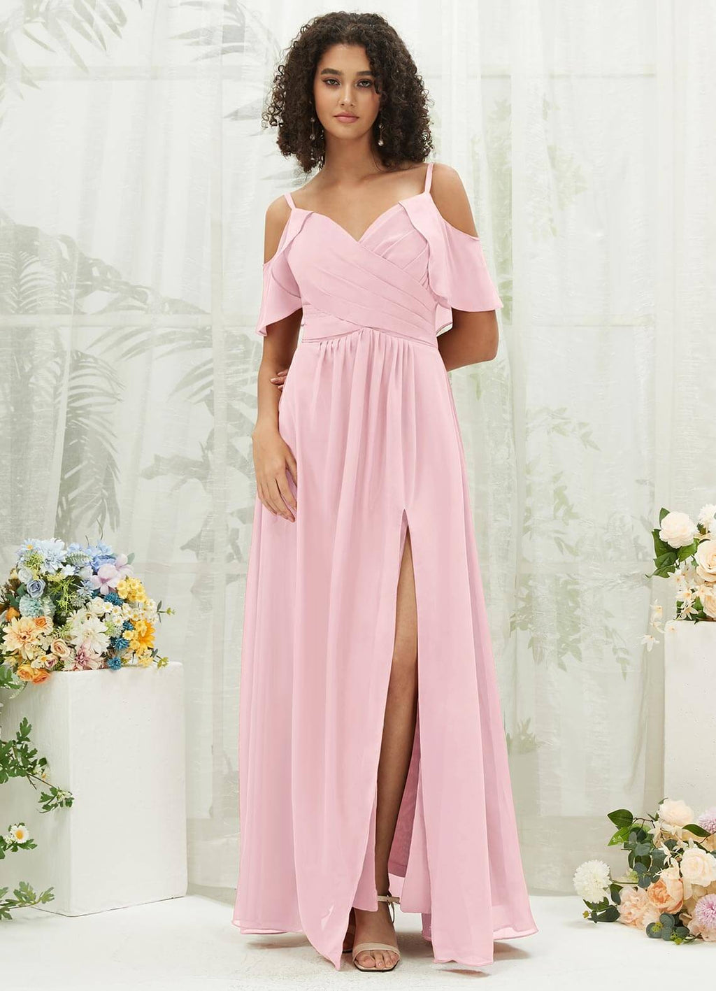 NZ Bridal Blush Flowy Chiffon Slit Bridesmaid Dress AM31003 Fiena a