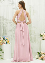 NZ Bridal Blush Halter Neck Chiffon Slit Bridesmaid Dress AZ31001 Evalleen b