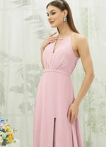 NZ Bridal Blush Halter Neck Chiffon Slit Bridesmaid Dress AZ31001 Evalleen d