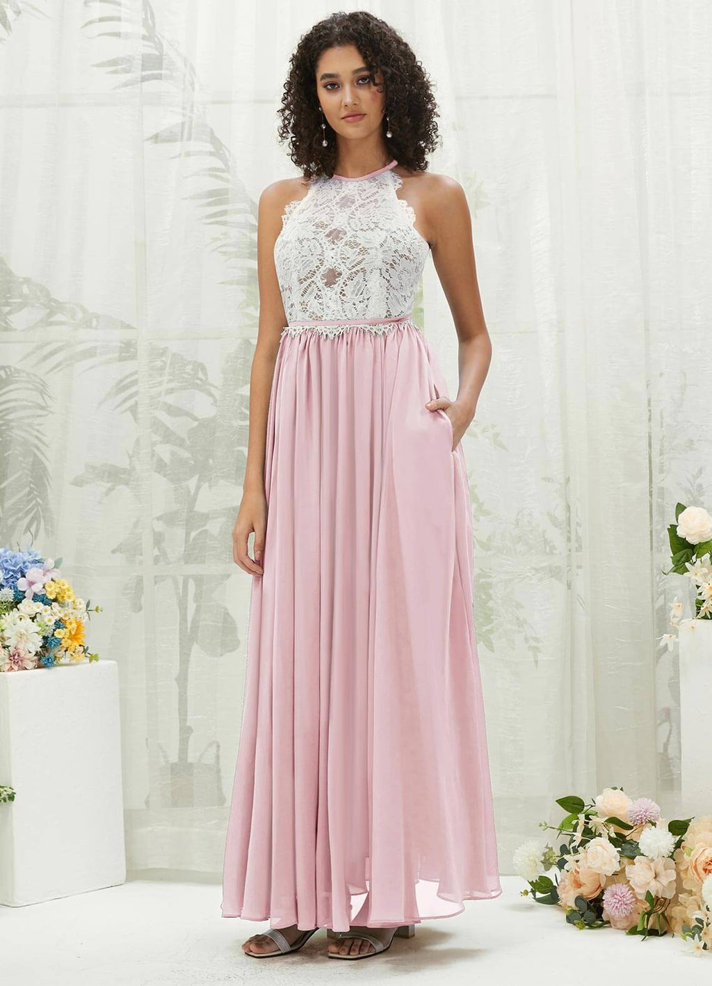 NZ Bridal Blush Lace Chiffon Maxi Bridesmaid Dress TC0426 Heidi a