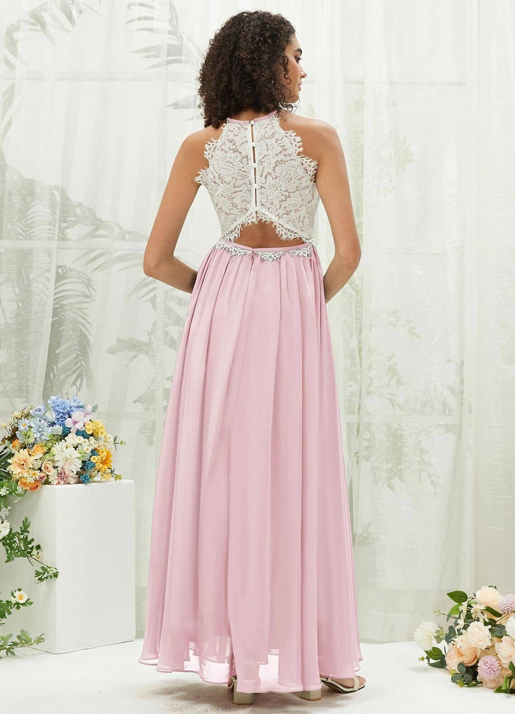 NZ Bridal Blush Lace Chiffon Maxi Bridesmaid Dress TC0426 Heidi a