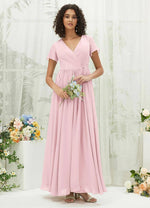 NZ Bridal Blush Short Sleeves Chiffon Maxi Bridesmaid Dress R0107 Harow a