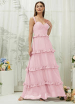 NZ Bridal Blush Straps Ruffle Chiffon Maxi Bridesmaid Dress R3701 Sloane c