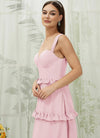 NZ Bridal Blush Straps Ruffle Chiffon Maxi Bridesmaid Dress R3701 Sloane d