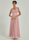 NZ Bridal Blush Tulle Empire Floor Length bridesmaid dresses 07960ep Lucy a
