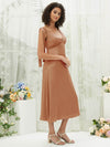 NZ Bridal Bronzer V NeckTea Length Satin bridesmaid dresses BH30512 Gloria c