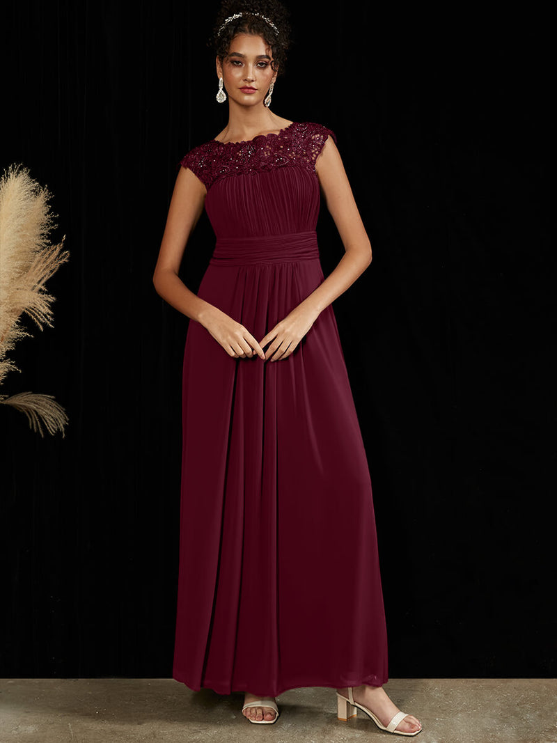 NZ Bridal Burgundy Cap Sleeves Boat Neck Chiffon Maxi bridesmaid dresses 09996ep Ryan a