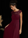 NZ Bridal Burgundy Cap Sleeves Boat Neck Chiffon Maxi bridesmaid dresses 09996ep Ryan c