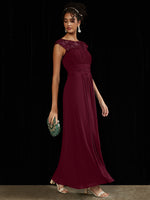 NZ Bridal Burgundy Cap Sleeves Boat Neck Chiffon Maxi bridesmaid dresses 09996ep Ryan d