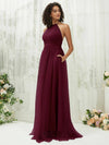 NZ Bridal Burgundy Halter Neck Flowy Tulle Maxi bridesmaid dresses R1025 Naya a