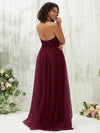 NZ Bridal Burgundy Halter Neck Flowy Tulle Maxi bridesmaid dresses R1025 Naya b
