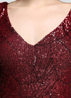 NZ Bridal Burgundy Long Slit Sleeves Sequin Maxi Prom Dress 18576 Alora detail1