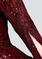 NZ Bridal Burgundy Long Slit Sleeves Sequin Maxi Prom Dress 18576 Alora detail2