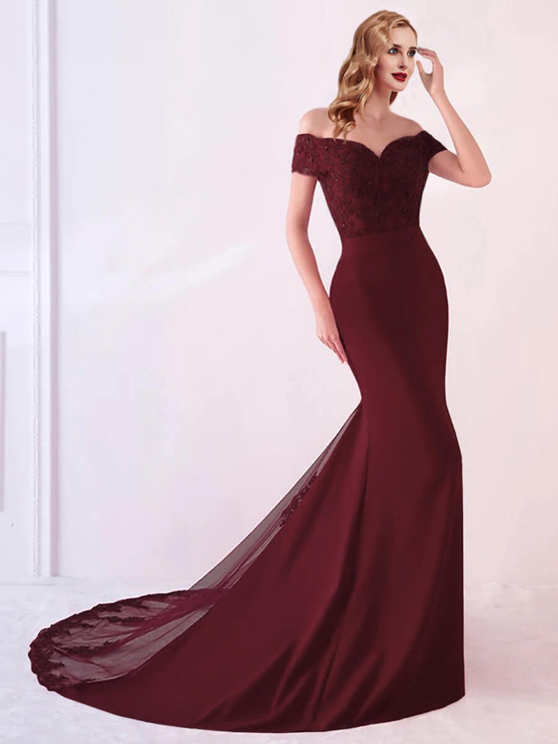 NZ Bridal Burgundy Off Shoulder Lace Mermaid Prom Dress NZB001 Bonnie a