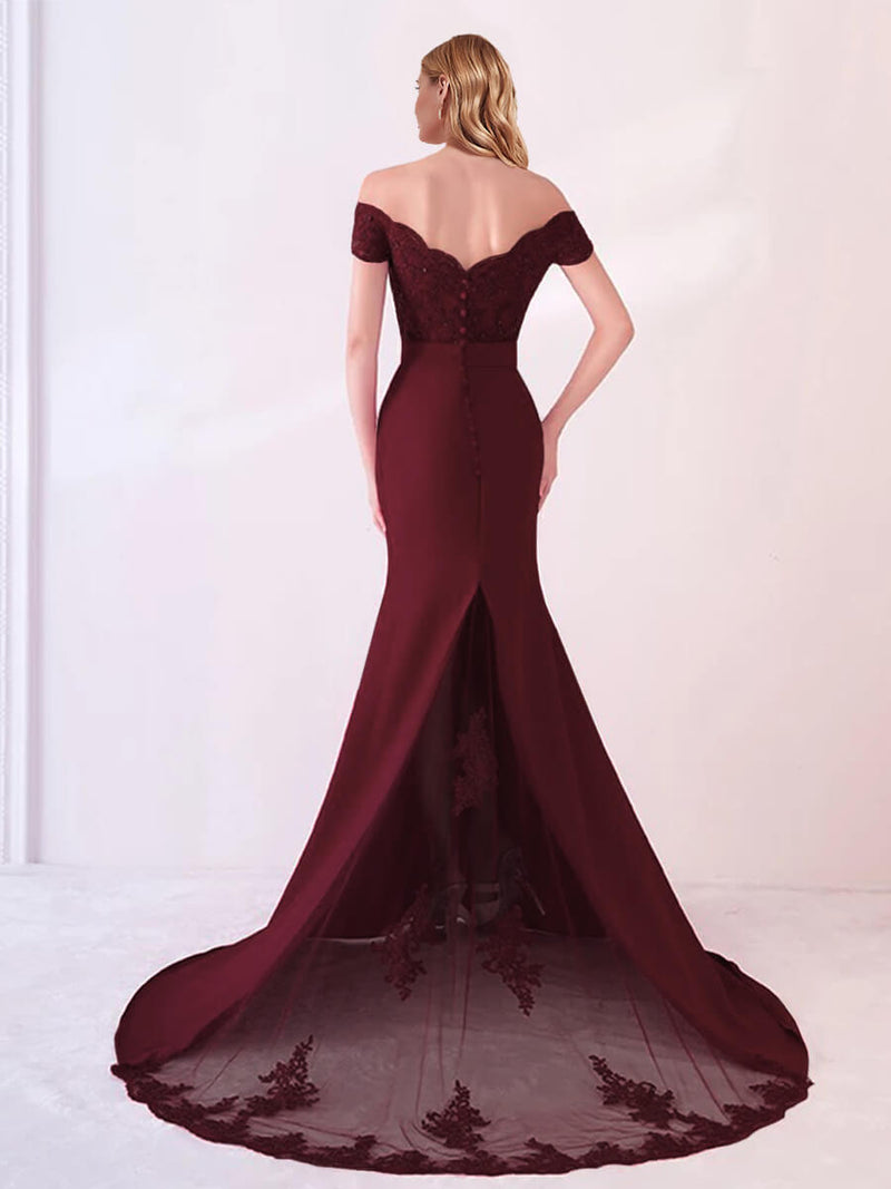 NZ Bridal Burgundy Off Shoulder Lace Mermaid Prom Dress NZB001 Bonnie b