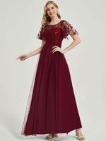 NZ Bridal Burgundy Sequin Chiffon Sheer Sleeves Prom Dress 00904EP Miyuki a