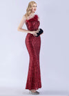 NZ Bridal Burgundy Sequin Feather Maxi Prom Dress 31359 Ruby c