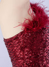 NZ Bridal Burgundy Sequin Feather Maxi Prom Dress 31359 Ruby detail1