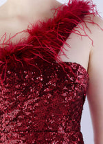 NZ Bridal Burgundy Sequin Feather Maxi Prom Dress 31359 Ruby detail2