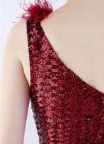 NZ Bridal Burgundy Sequin Feather Maxi Prom Dress 31359 Ruby detail3