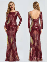 NZ Bridal Burgundy Sequin Prom Dress Long Sleeves 023JQ Madison g1