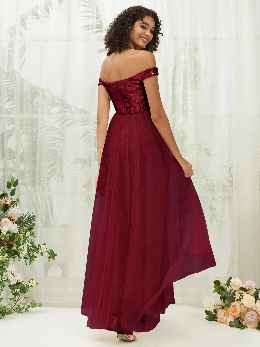 NZ Bridal Burgundy Sequin Tulle Maxi Prom Dress 00277ee Esther a