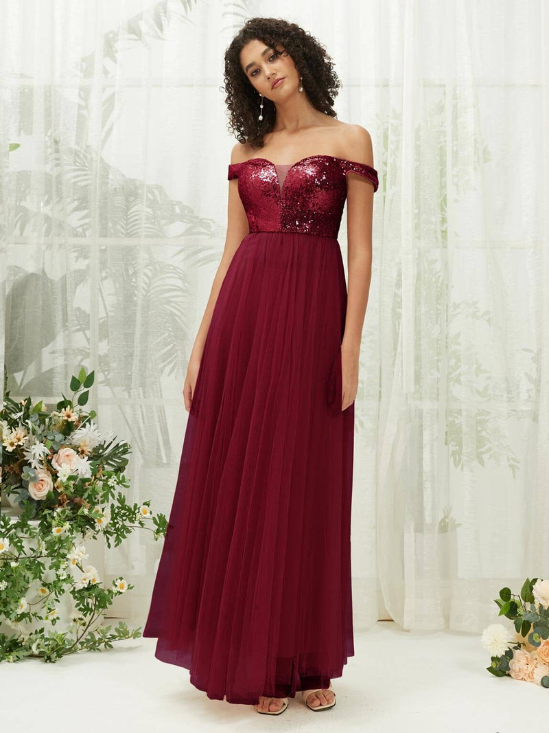 NZ Bridal Burgundy Sequin Tulle Maxi Prom Dress 00277ee Esther c