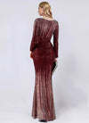 NZ Bridal Burgundy Sheer V Neck Sequin Maxi Prom Dress 19037 Harper b