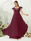 NZ Bridal Burgundy V Backless Flowy Tulle Maxi bridesmaid dresses R0410 Collins c