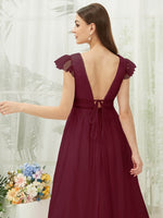 NZ Bridal Burgundy V Backless Flowy Tulle Maxi bridesmaid dresses R0410 Collins detail1